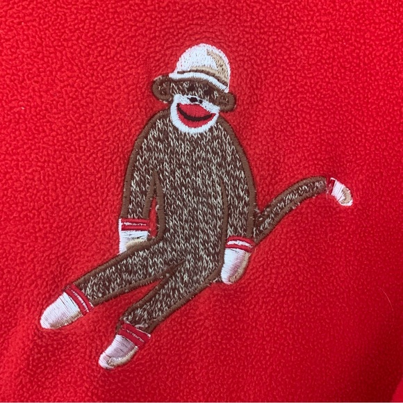 Women’s M NICK & NORA Red Fleece Sock Monkey One Piece Footed Pajamas Cute EXC - Picture 9 of 13